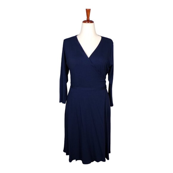 EILEEN FISHER Tencel Lyocell Blend Long Sleeve Wrap Dress Navy Size Medium #551 - Picture 1 of 5